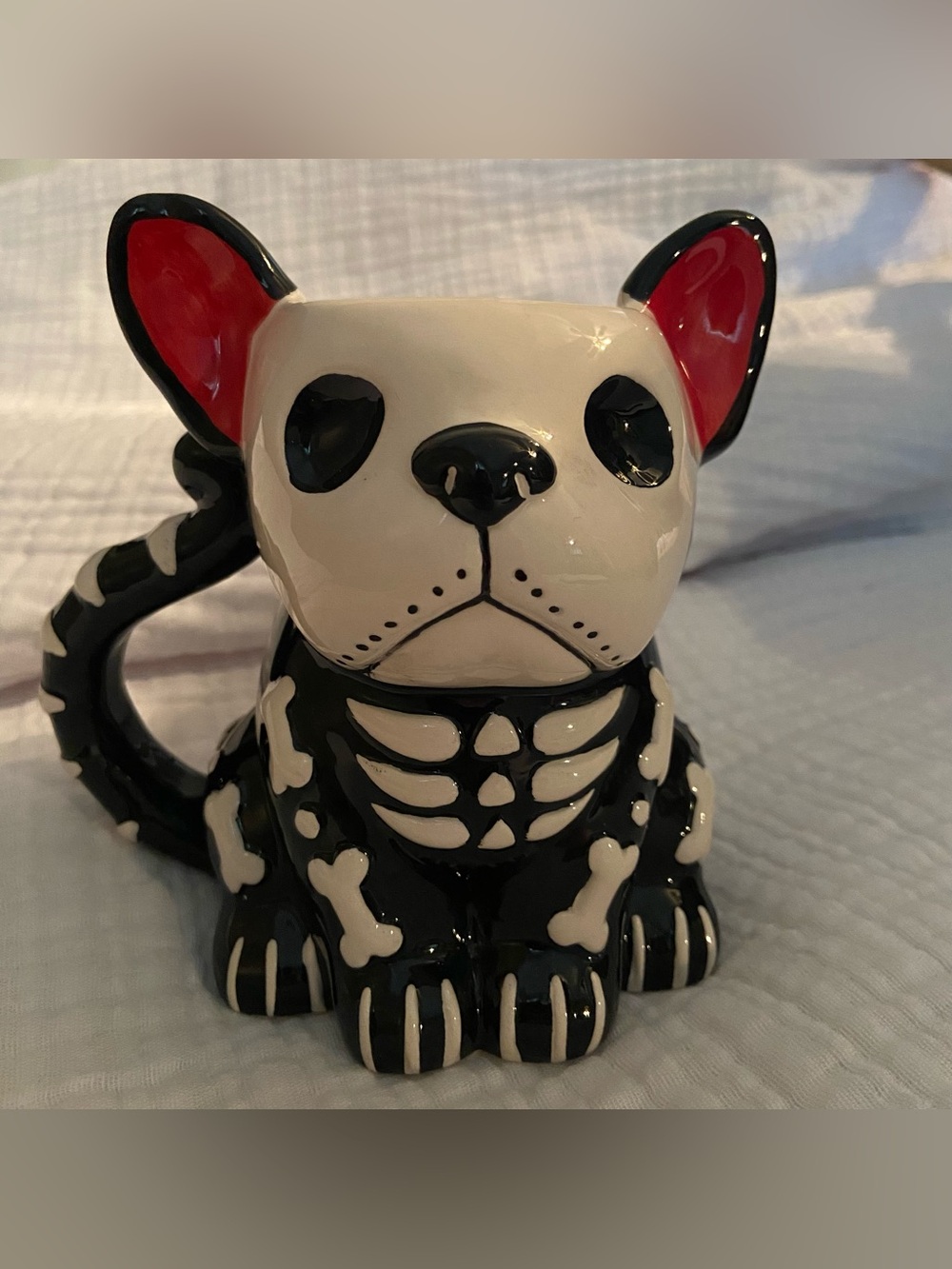 Cracker Barrel Skeleton Dog Day of the Dead Ceramic Black And White Mug Retired